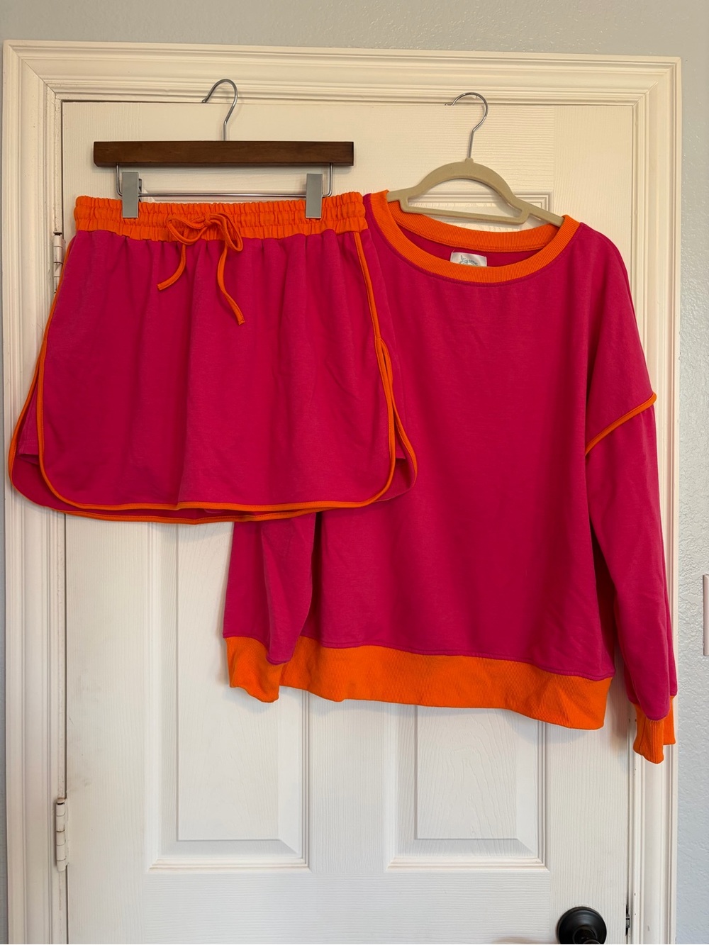 Salty Wave Bright Pink and Orange Skort Set - Fun Two-Piece Casual Wear